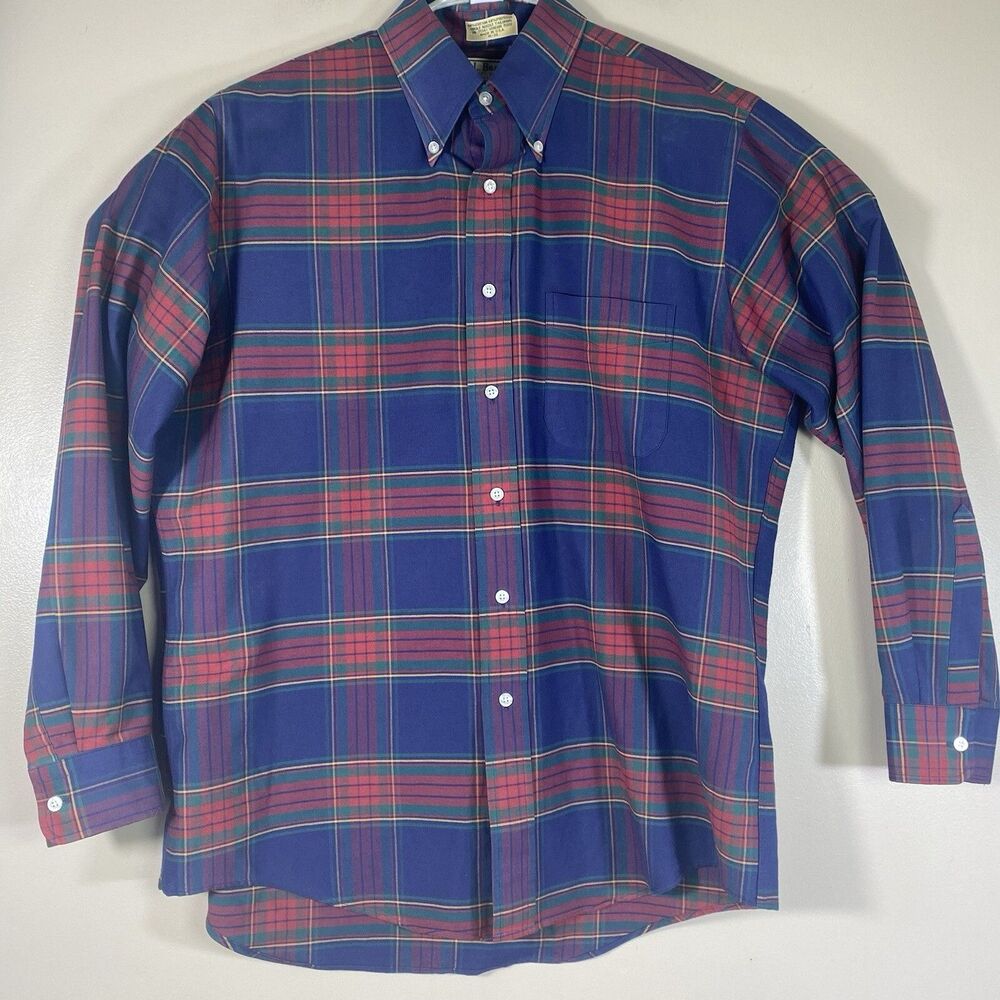 Vintage LL Bean Flannel Plaid Button Down Shirt USA Made Mens 16 34